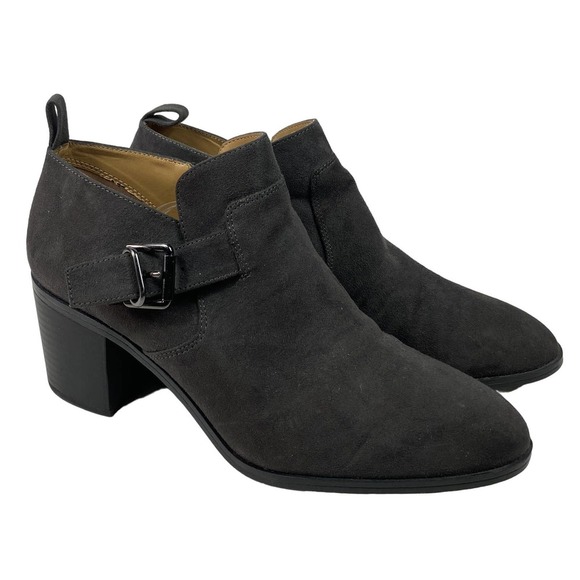 Franco Sarto Shoes - Franco Sarto Women's SZ 9 Halle2 Boots Block Heel Gray Brown Suede Buckle Bootie